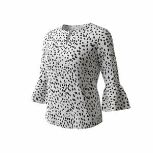 Ces Femme Dalmatian Spot Bell Sleeve Keyhole Neck Large Blouse Women